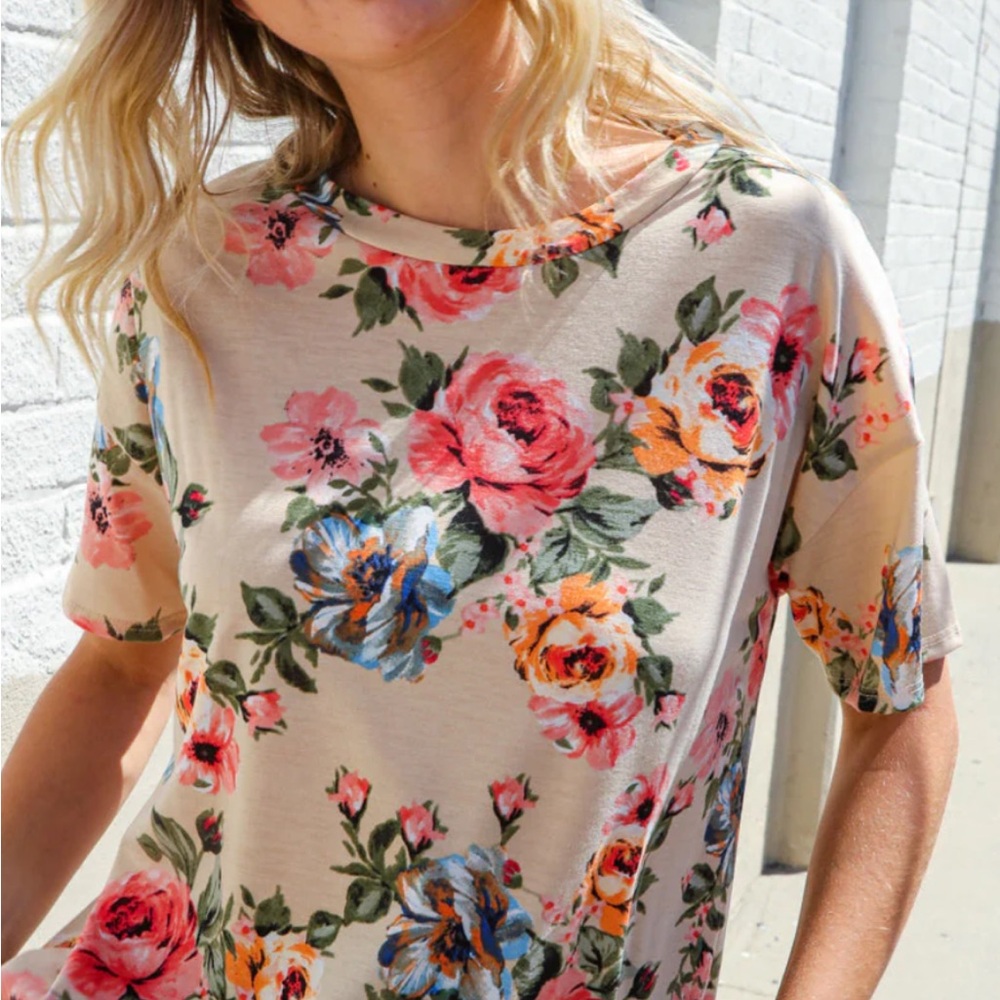 Pink and Cream Floral Short Sleeve Tee